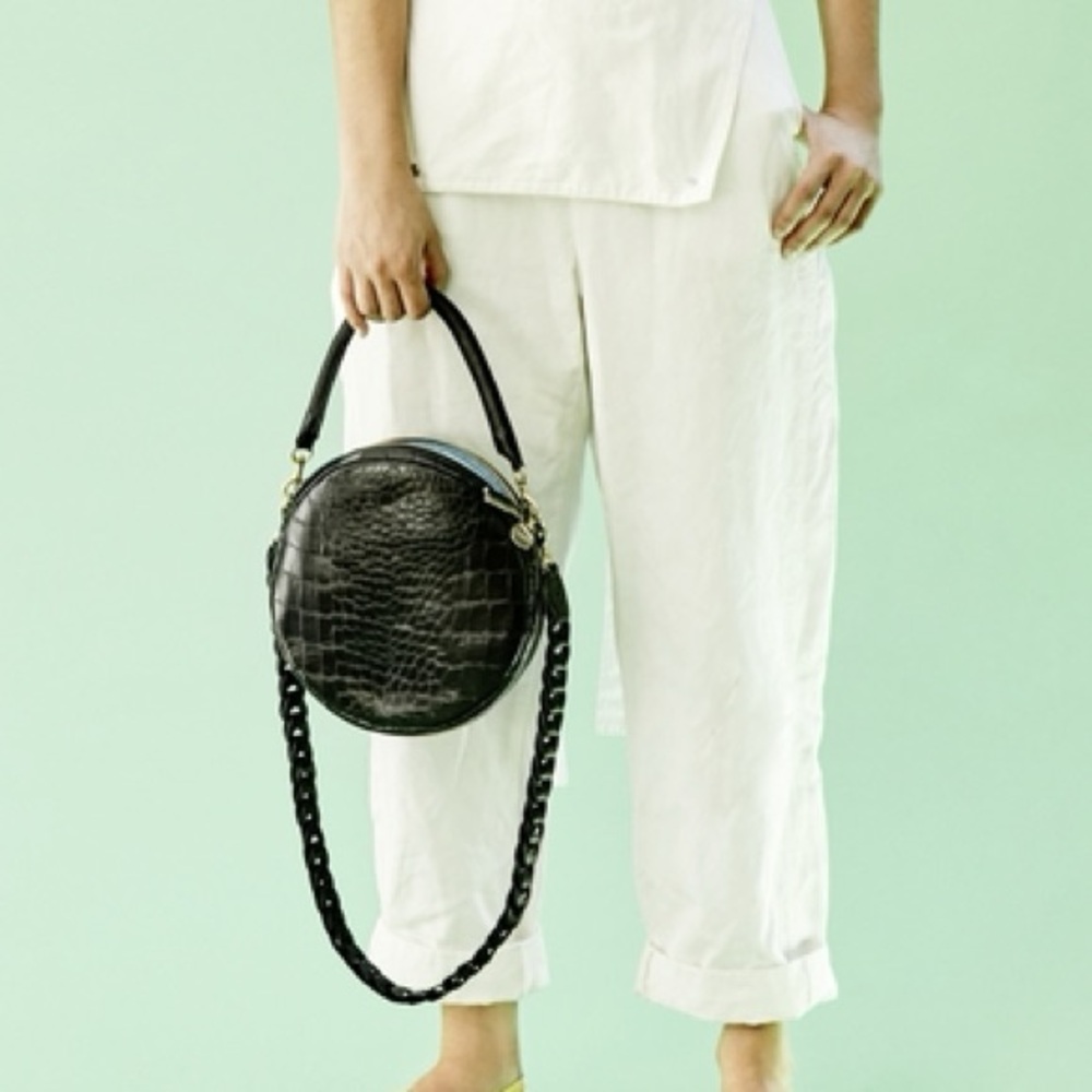 Clare V. Soft Black Croco Circle Clutch